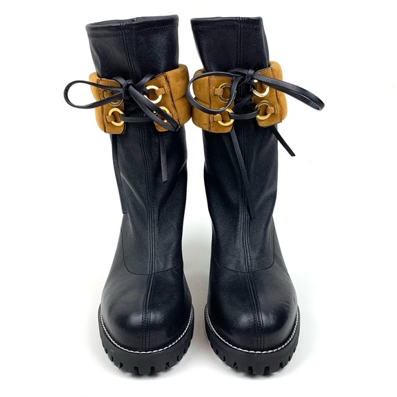 Stuart Weitzman Sz 10 Bronwyn Ankle Boot Lug Sole Stretch Leather Sock Heeled - Picture 3 of 14